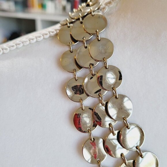 Talbots Triple Row Gold Tone Discs Necklace Classic Timeless Versatile Career - Picture 6 of 8